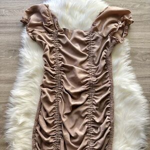 Ruched Tan Dress